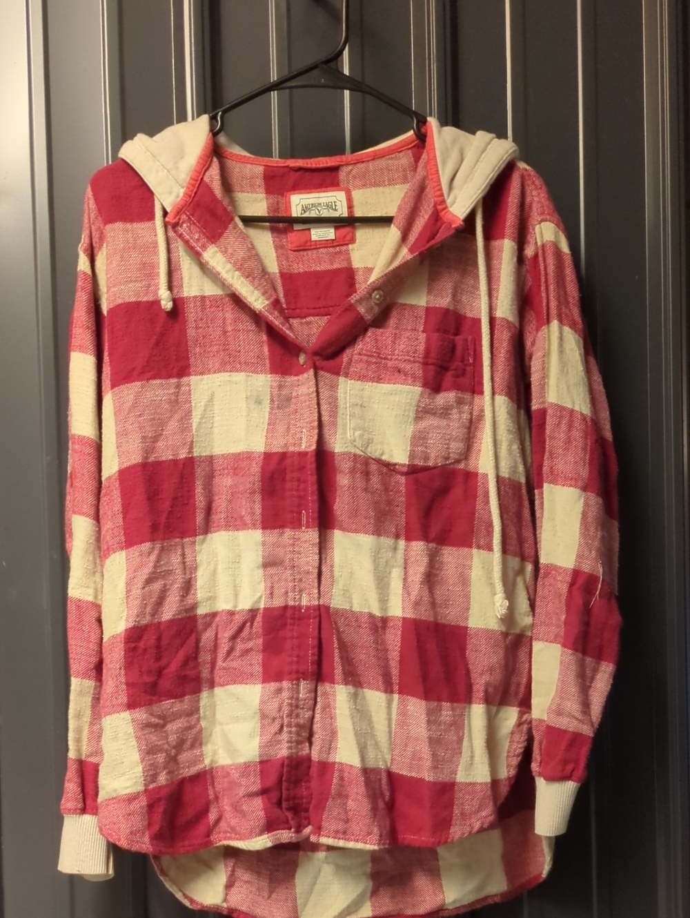 Red & Cream Plaid Hooded Button-Up